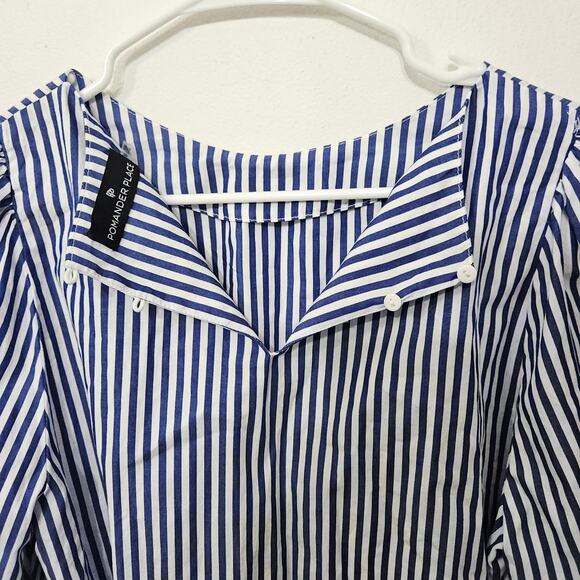 Tuckernuck Pomander Place Nautical Blue/White Striped Top Sz Medium Cotton - Picture 3 of 8